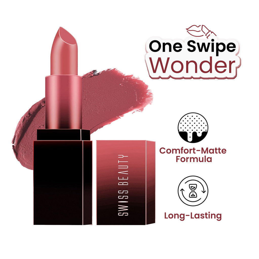 Swiss Beauty HD Matte Lipstick , High Coverage , Lightweight - 30 Chic Pink | Grocsy