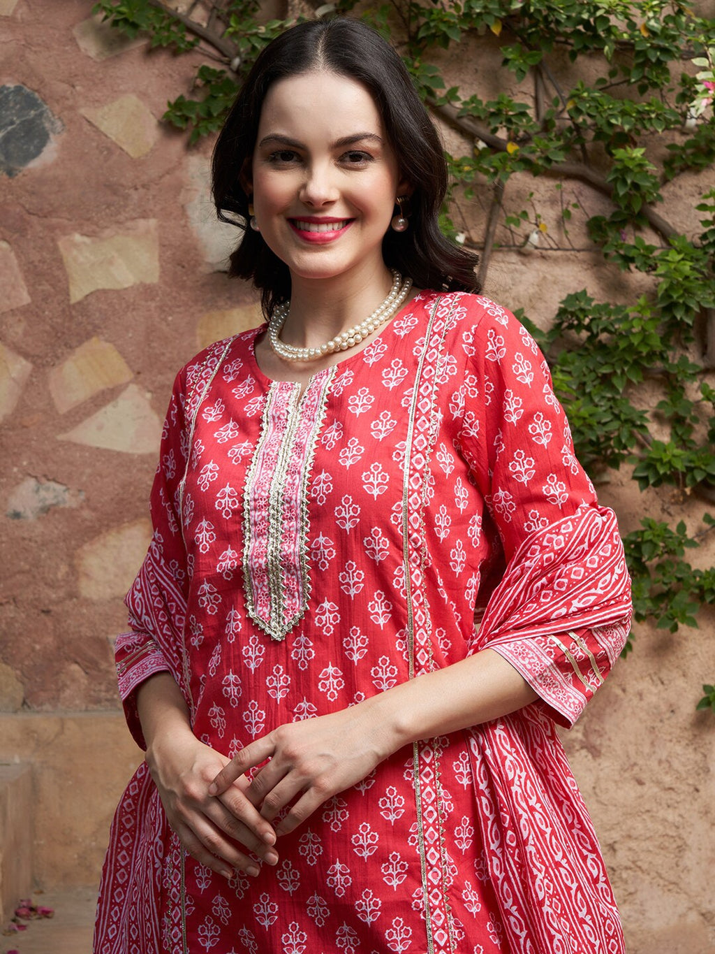 Sangria Printed Pure Cotton Kurta With Trouser & Dupatta | Grocsy