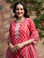 Sangria Printed Pure Cotton Kurta With Trouser & Dupatta | Grocsy