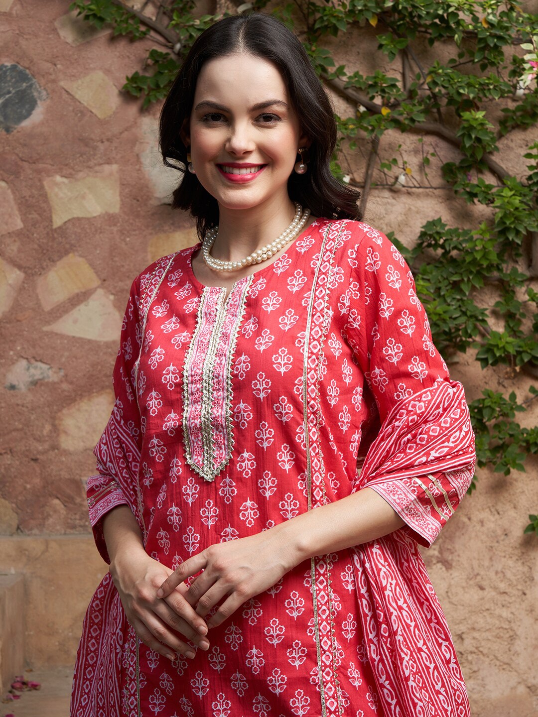 Sangria Printed Pure Cotton Kurta With Trouser & Dupatta | Grocsy