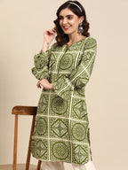 Sangria Ethnic Motifs Printed Puff Sleeves Kurta with Dhoti Pants | Grocsy