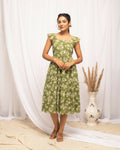 FIORRA Women's Mehandi Green Georgette Floral Printed Dress | Grocsy