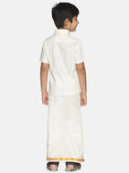 Sethukrishna Boys Cream-Coloured & Gold-Coloured Shirt with Dhoti | Grocsy