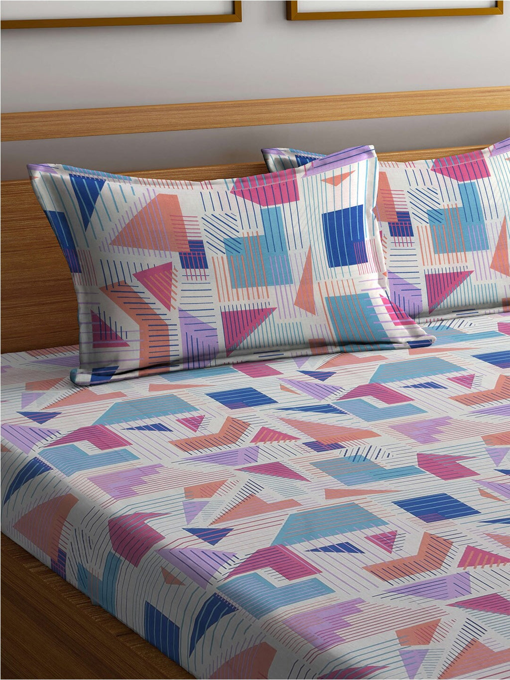 BOMBAY DYEING Serenita Blue Printed Cotton 144 TC King Bedsheet with 2 Pillow Covers | Grocsy
