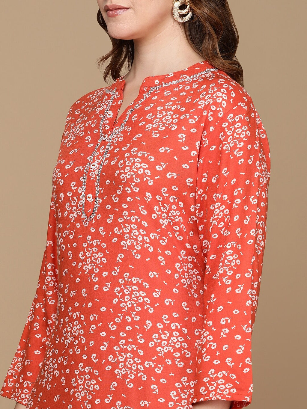 HERE&NOW Rust Orange & White Floral Printed Straight Kurta | Grocsy