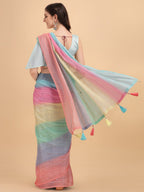 Sangria Blue & Pink Georgette Striped Zari Work Saree | Grocsy