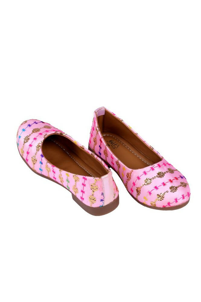Tiny Bugs Girls Embroidered Ethnic Ballerinas-Pink | Grocsy