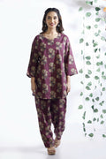 Breathables Wine Butta Cotton Co-Ord Set – Kurta With Straight Pants | Grocsy