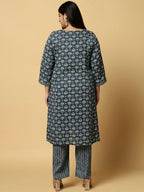 Sztori Plus Size Floral Printed Pure Cotton Straight Kurta With Trouser | Grocsy