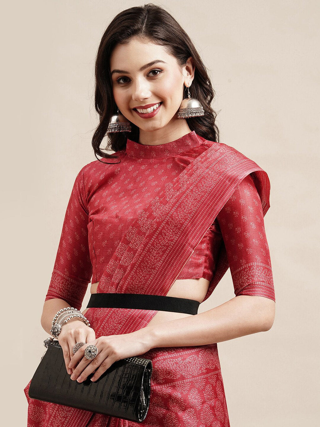 Saree Mall Red & Off White Floral Art Silk Sarees | Grocsy