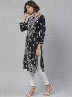 ADA Women Black & White Chikankari Embroidered Straight Sustainable Handloom Kurta | Grocsy