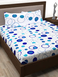 Story@home White & Blue Geometric 186 TC Cotton 1 Queen Bedsheet with 2 Pillow Covers | Grocsy