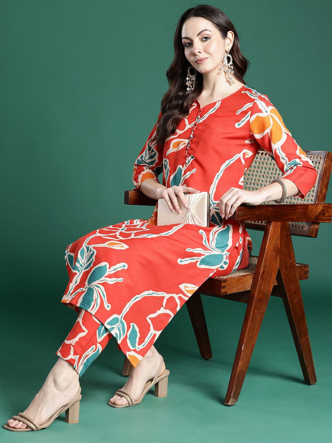 Indo Era Floral Printed Regular Pure Cotton Kurta with Trousers | Grocsy