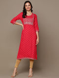 HERE&NOW Ethnic Motifs Printed Sequined Embroidered Straight Kurta | Grocsy