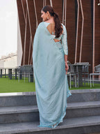 Tikhi Imli Geometric Printed Saree With Tassels | Grocsy