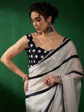 Sangria Striped Woven Design Beads and Stones Saree | Grocsy