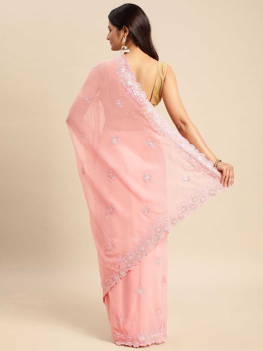 kasee Floral Zari Pure Georgette Saree | Grocsy