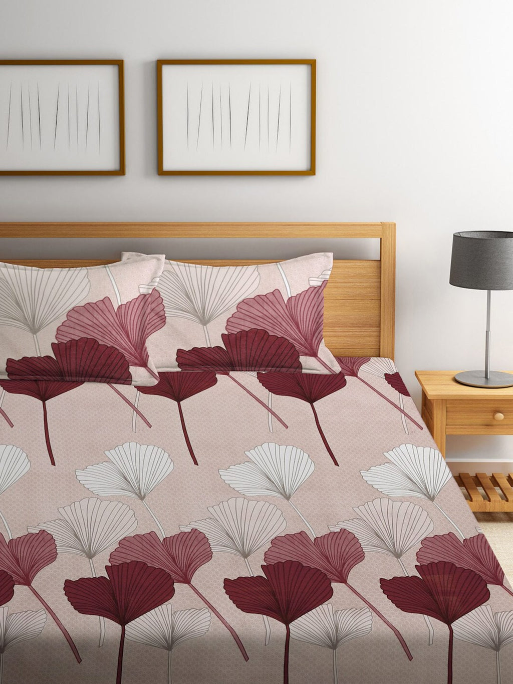 KLOTTHE Beige Floral 300 TC Cotton Blend Double Bedsheet Set | Grocsy