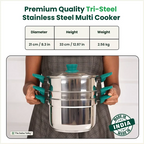 The Indus Valley Tri-steel Multi Cooker Pot Premium Stainless Steel Momo Maker/ Idiyappam/ Biryani/  Veg Steaming Set, 3 Pots, 21cm | Grocsy