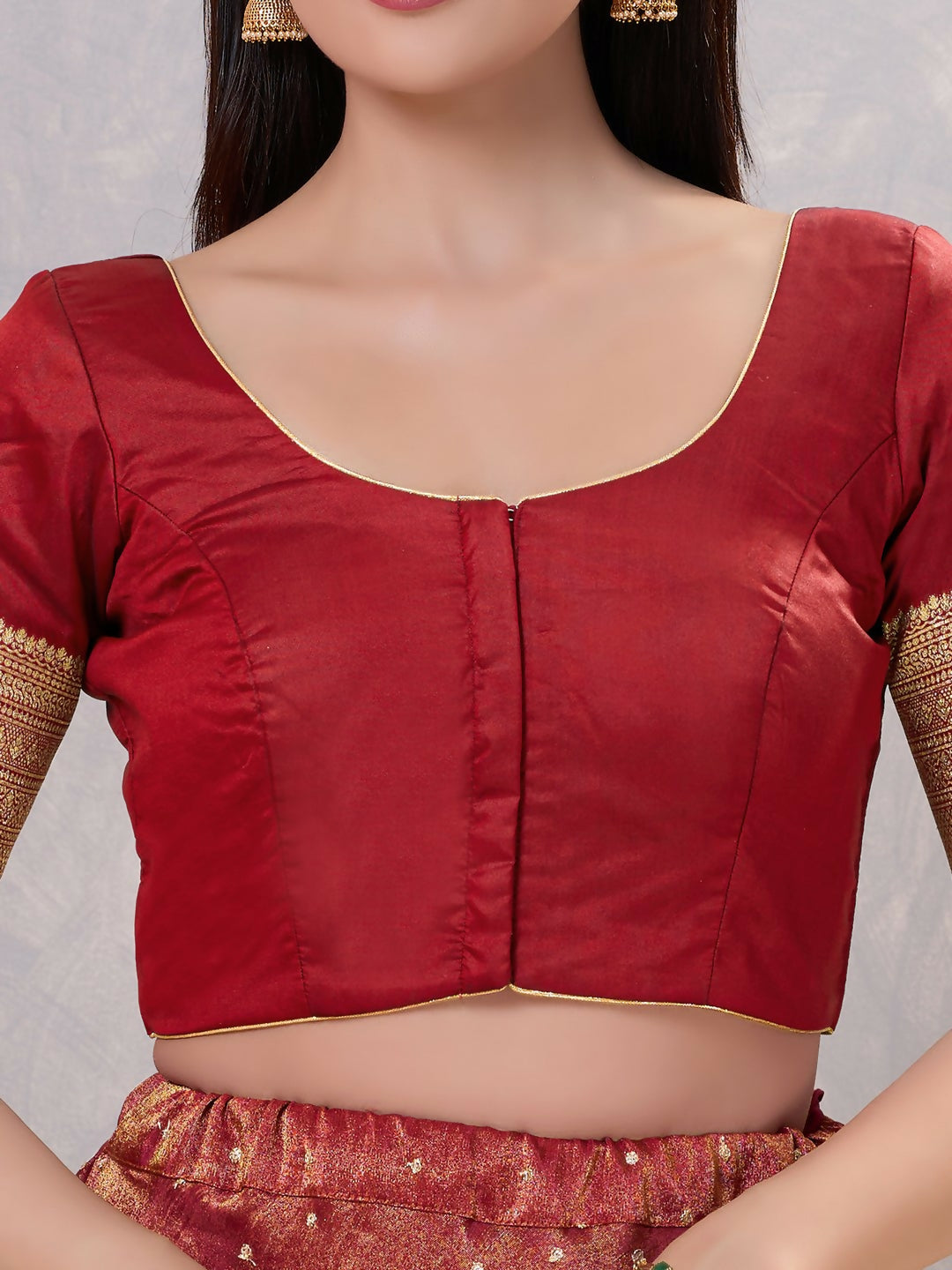 Joban Fashion Women Silk Dark-Maroon Stitched Blouse | Grocsy