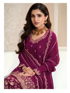Vastranavya Exquisite Wine Heavy Chinon with Embroidered & Sequins Work Salwar Suits | Grocsy