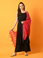 Myshka Women's Black Solid Anarkali Party Kurta Set With Dupatta | Grocsy
