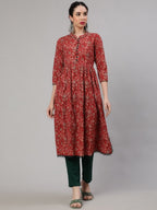 Aks Ethnic Motifs Printed Cotton A-Line Kurta | Grocsy