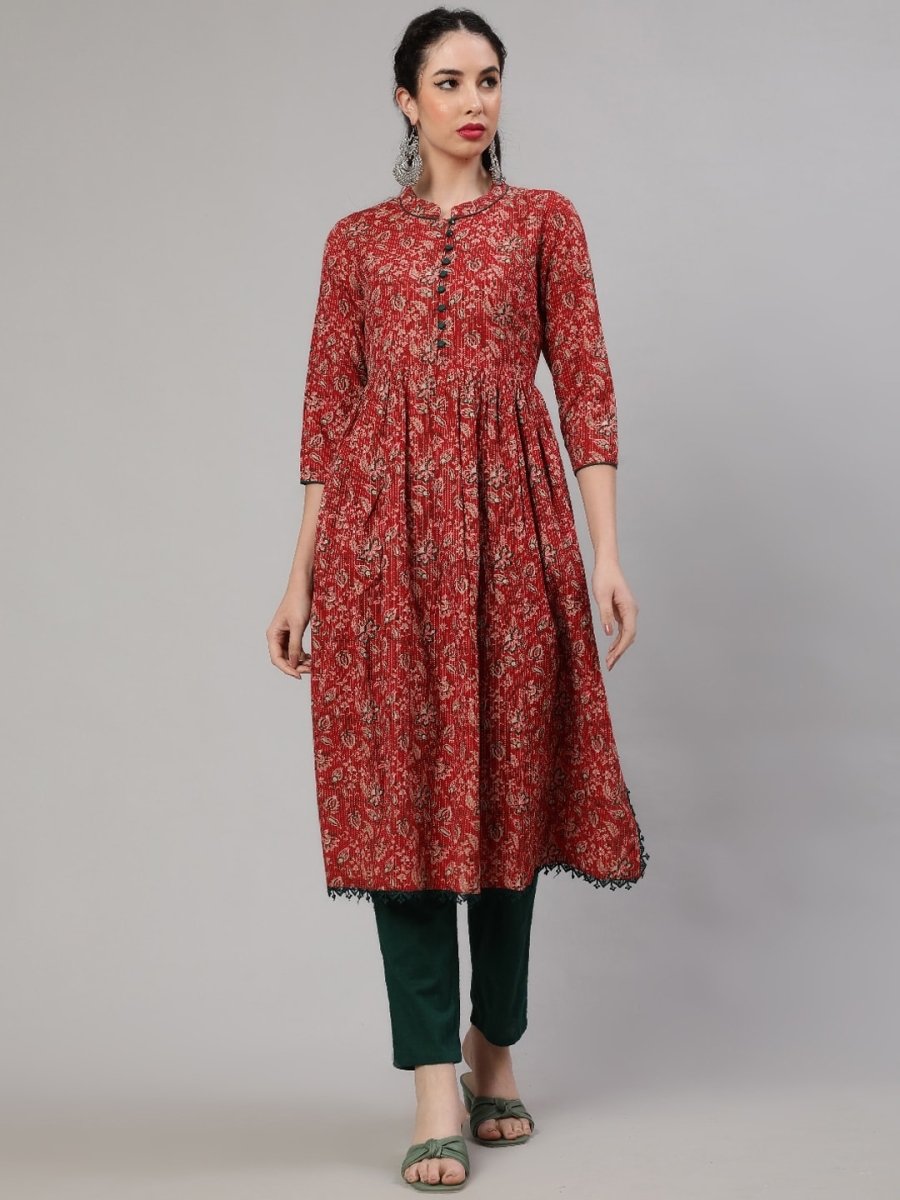 Aks Ethnic Motifs Printed Cotton A-Line Kurta | Grocsy