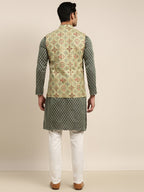 Sojanya Men Green Ethnic Motifs Kurta with Pyjama & Nehru Jacket | Grocsy