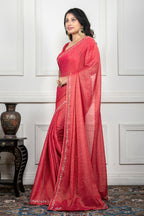 Morchari Pink Pure Chiffon Hand Embroidery Saree And Stitched Blouse | Grocsy