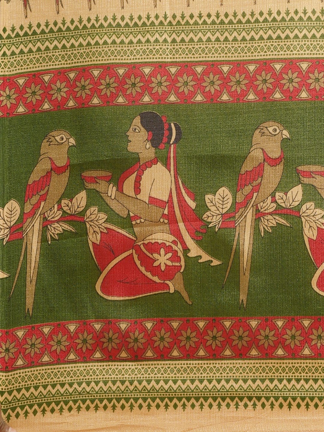 Saree Mall Beige & Red Printed Saree | Grocsy