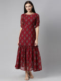Souchii Floral Printed Boat Neck Chiffon Maxi Dress | Grocsy