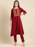 All About You Women Maroon Printed Kurta with Trousers | Grocsy