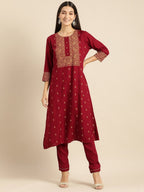 All About You Women Maroon Printed Kurta with Trousers | Grocsy