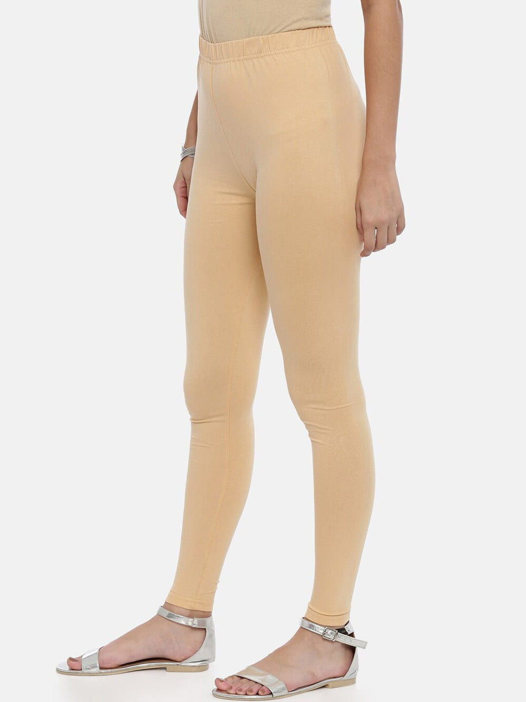 Souchii Beige Solid Slim-Fit Ankle-Length Leggings For Women | Grocsy