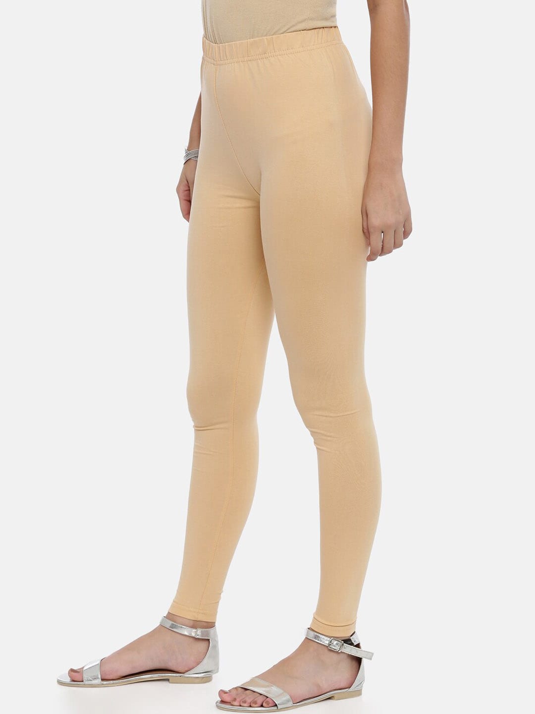 Souchii Beige Solid Slim-Fit Ankle-Length Leggings For Women | Grocsy