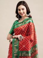 Saree Mall Red & Green Bandhani Printed Saree | Grocsy