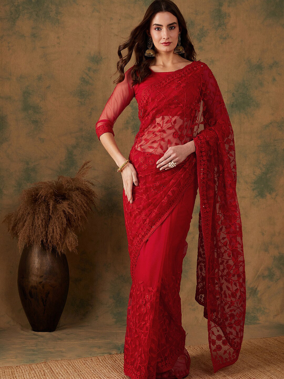 Sangria Embroidered Net Sarees | Grocsy
