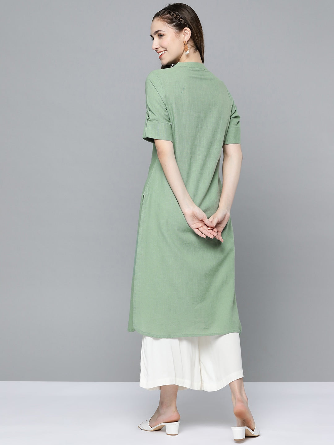 HERE&NOW Women Mint Green Pakistani Style Kurta | Grocsy
