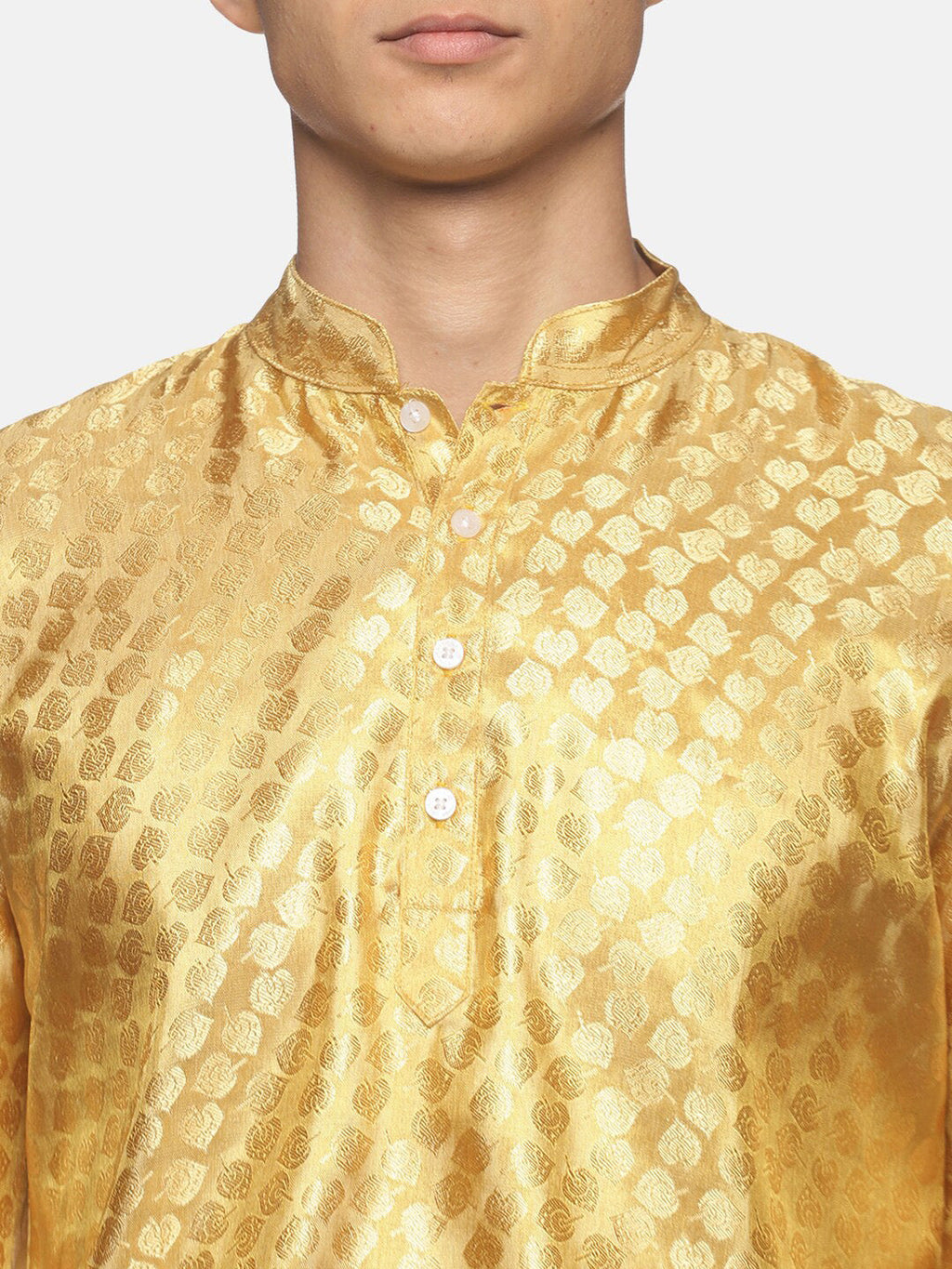 Sethukrishna Men Gold-Toned Ethnic Motifs Angrakha Kurta with Dhoti Pants | Grocsy