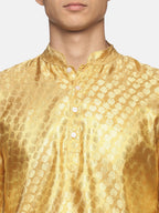 Sethukrishna Men Gold-Toned Ethnic Motifs Angrakha Kurta with Dhoti Pants | Grocsy