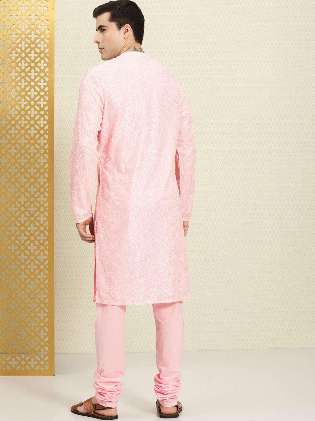 House of Pataudi Embroidered Regular Sequinned Rozana Kurta with Pyjamas | Grocsy