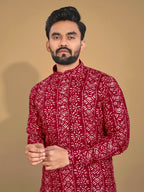 Anaita Maroon Printed Cotton Straight Kurta | Grocsy