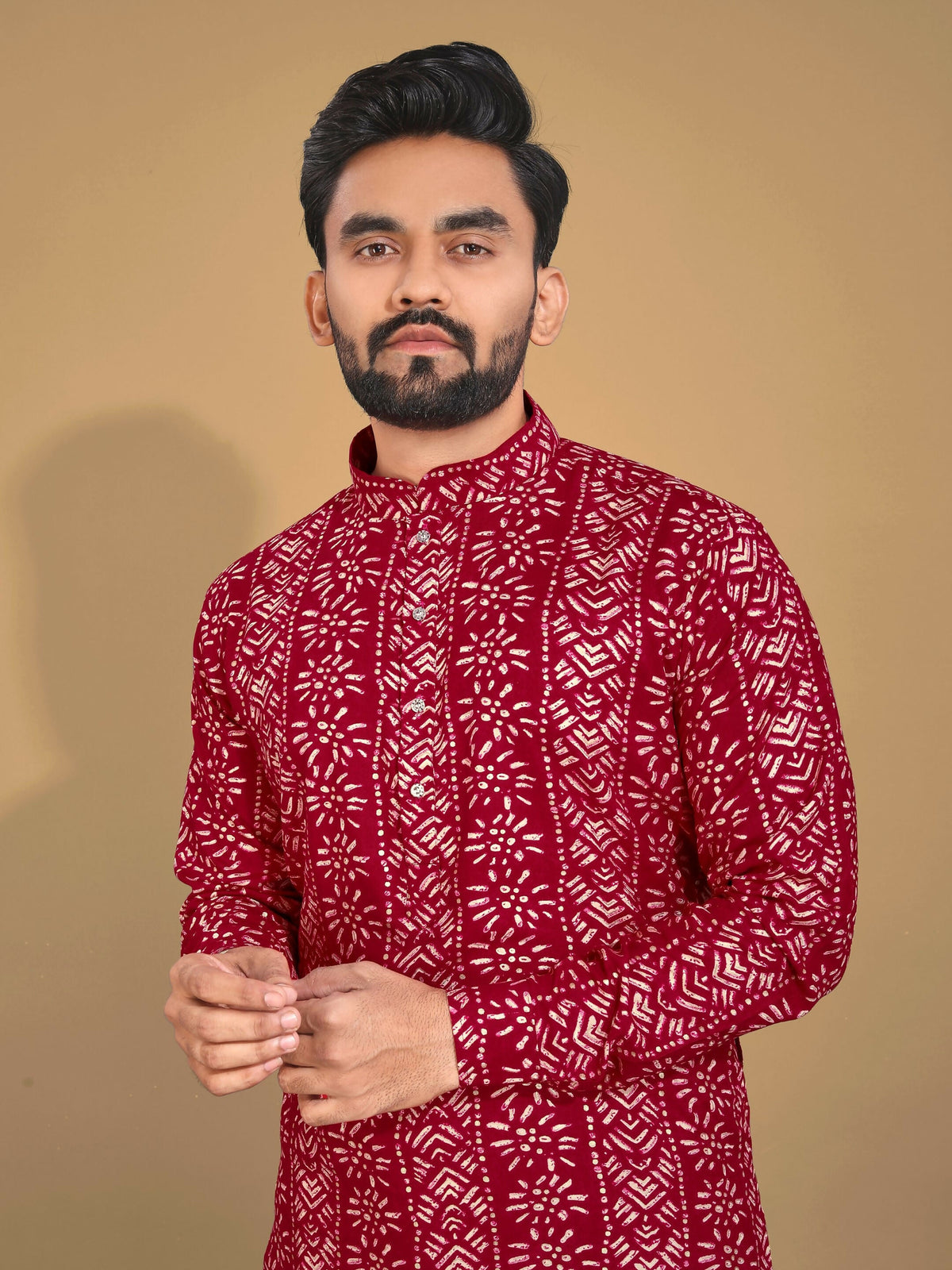 Anaita Maroon Printed Cotton Straight Kurta | Grocsy