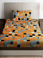 Story@home Orange & White Geometric Microfiber 180 TC Bedsheet With Pillow Cover | Grocsy