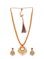 Saraf RS Jewellery Gold-Polished Red & Green Bridal Temple Jewellery Set | Grocsy