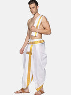 Sethukrishna Men White & Gold-Toned Solid Ready Made Dhoti Pants | Grocsy