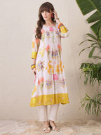 Indo Era Floral Printed Round Neck Pure Cotton Straight Kurta With Trouser | Grocsy