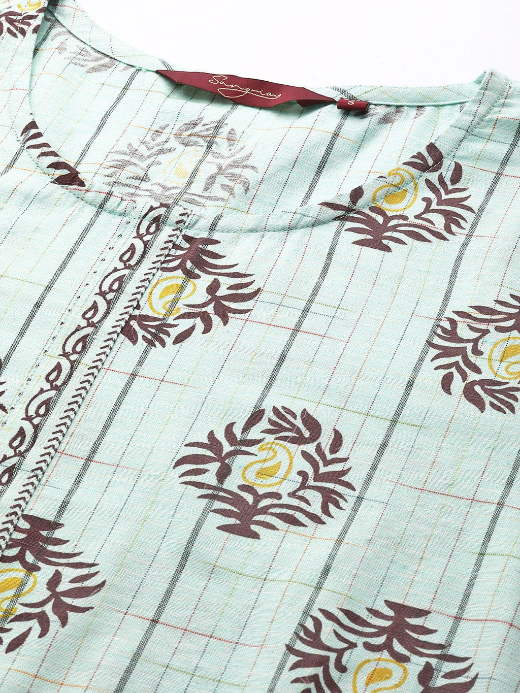 Sangria Women Blue & Brown Ethnic Motifs Printed Kurta | Grocsy