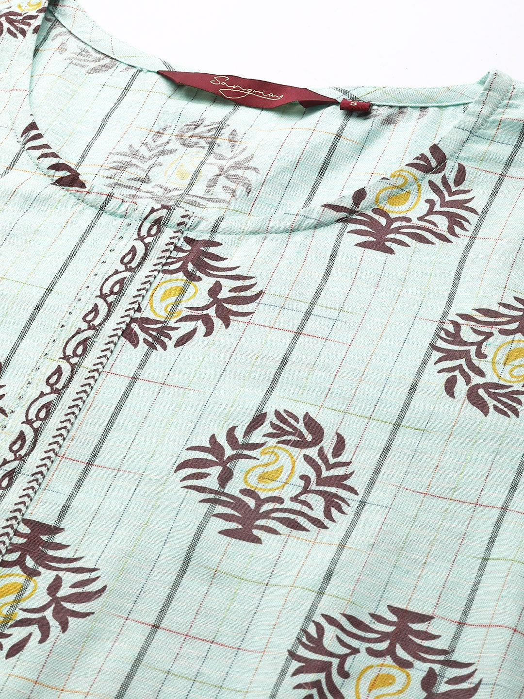 Sangria Women Blue & Brown Ethnic Motifs Printed Kurta | Grocsy